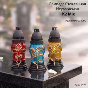 Лампада неугасаемая стеклянная с заливным парафином, c накладкой микс, K-2 (размер 18,5х8,5,  пластик Черный, )уп.13 шт. арт:2977