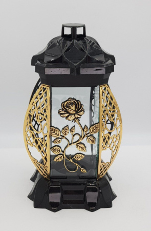 Лампада Пышная Роза золото KWIAT (размер 26х12х12, корпус прямоугольный, колба плоское прозрачное стекло, пластик черный, Пышная Роза Золото, в упаковке 6 шт.  арт:2519