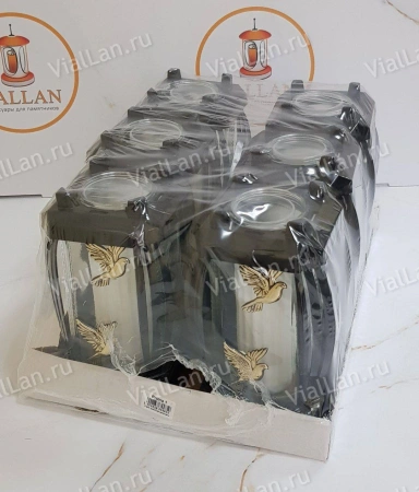 +Лампада стеклянная Голуби Prima 10 (25*12*12, корпус прямоугольный, колба прозрачное стекло, пластик черный, Голубь х2 золото, в упаковке 6 шт.) арт:1926