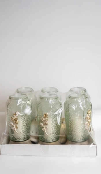 Лампада стеклянная Роза Znicz (размер 29х11, корпус Прямоугольный, колба прозрачное рифленое стекло, пластик белый, роза золото, в упаковке 6 шт.) арт:2492