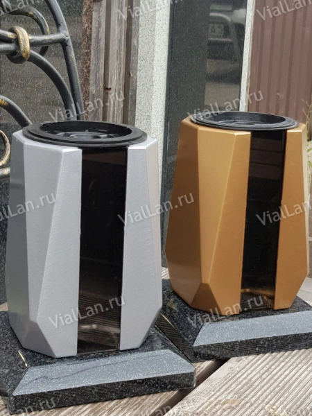 Ваза Бочка алюминиевая (гранит Габбро, цвет Серебро, с вкладышем) арт:1786