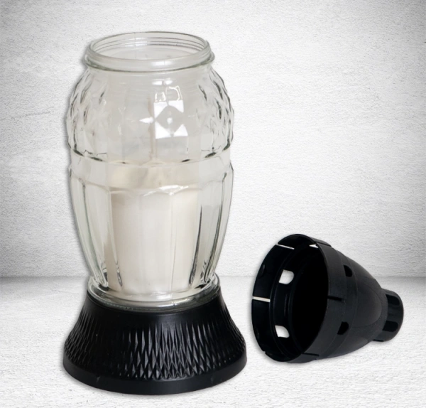 Лампада стеклянная Белая Znicz (размер 26х9, корпус Овал, колба прозрачное стекло, пластик черный, в упаковке 12 шт.) арт:2516