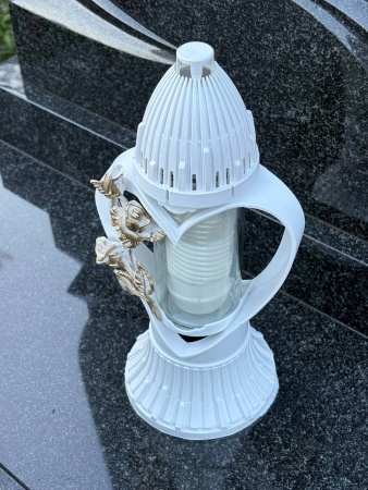 Лампада стеклянная, свеча вкладыш, 3D Сердце белая  (31*13*13, корпус фигурный, колба цилиндрическая прозрачное стекло, пластик белый, Роза золото) упаковка 5 шт. арт:1861