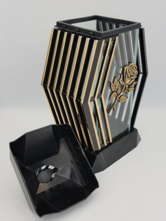 Лампада стеклянная Роза золото Lamel (размер 37х20х16,5 см, корпус ромбовидный, колба плоское прозрачное стекло, пластик черный, Роза золото, в упаковке 6 шт.) арт: 2461