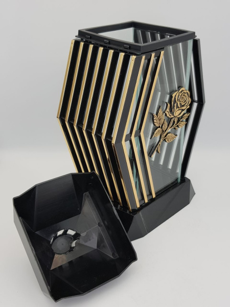 Лампада стеклянная Роза золото Lamel (размер 37х20х16,5 см, корпус ромбовидный, колба плоское прозрачное стекло, пластик черный, Роза золото, в упаковке 6 шт.) арт: 2461