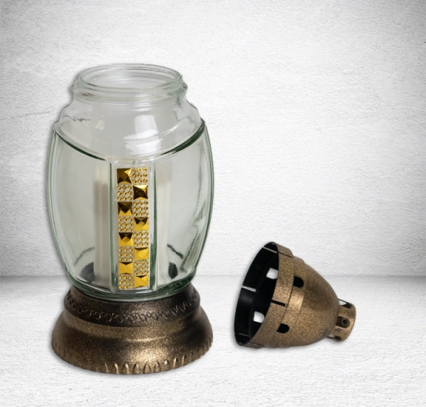 Лампада стеклянная Каскад золото (размер 25х11, корпус Овал, колба прозрачное стекло, пластик Бронза, в упаковке 8 шт.) арт:2347