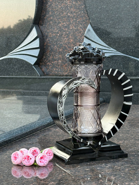 Лампада стеклянная, свеча вкладыш, 3D Сердце Zc7 serce (30*17*11 см, материал Пластик+Стекло, цвет черный) упаковка 4 шт. арт:2971