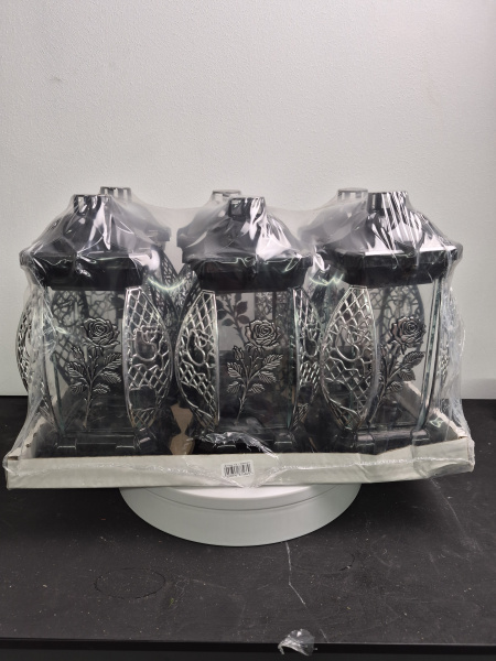 Лампада стеклянная Роза серебро KWIAT (размер 26х12х12, корпус прямоугольный, колба плоское прозрачное стекло, пластик черный, Роза серебро, в упаковке 6 шт.) арт:2513