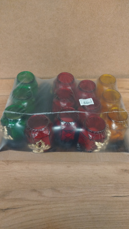 Лампада стеклянная Микс 4 Znicz (размер 18,5х8,5, корпус ромбовидный, колба цветное стекло, пластик Черный, в упаковке 13 шт.) арт:2511