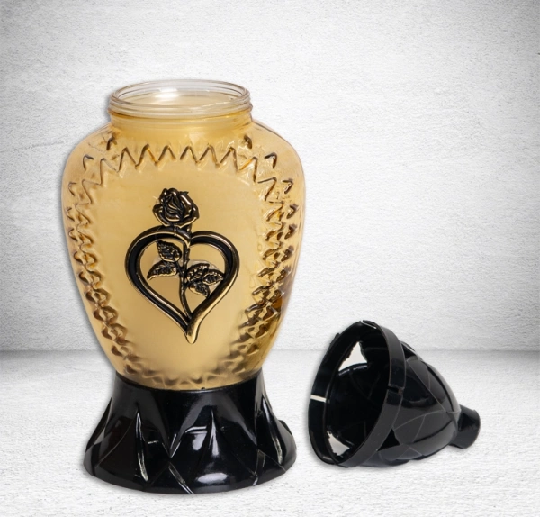 Лампада стеклянная Сердце Роза Znicz (размер 26х10,5, корпус овал, колба прозрачное желтое стекло, пластик черный, Роза Сердце золото, в упаковке 8 шт.) арт:2495