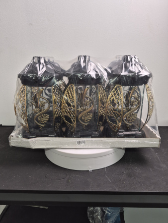 Лампада стеклянная Роза Монстера золото KWIAT (размер 26х12х12, корпус прямоугольный, колба плоское прозрачное стекло, пластик черный, Роза монстера золото, в упаковке 6 шт.) арт:2529