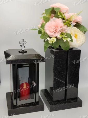 Лампада Гранд (гранит Габбро Карелия, корпус черный, нержавеющая сталь) арт:1833