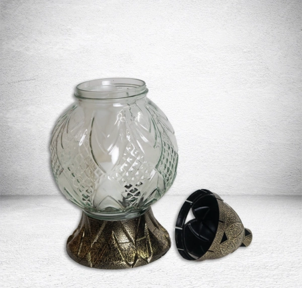 Лампада стеклянная Шар GER-FAR (размер 32х15, корпус шаровидный, колба рифленое прозрачное стекло, пластик бронза, в упаковке 2 шт.) арт:2528