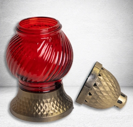 Лампада стеклянная Шар микс (размер 22х10,5, корпус шаровидный, колба прозрачное цветное стекло, пластик бронза, в упаковке 6 шт.) арт:2537