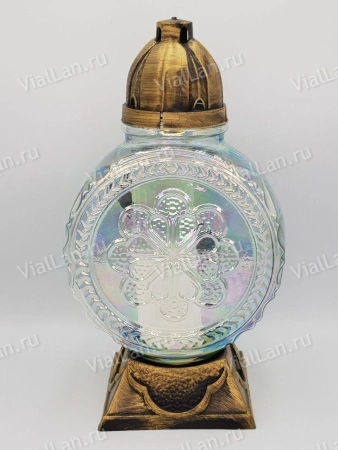 Лампада Стеклянная Лилия Ветка 440 (колба круглая, прозрачное стекло, пластик бронза, Лилия ветка золото, в упаковке 5 шт.) арт:2051