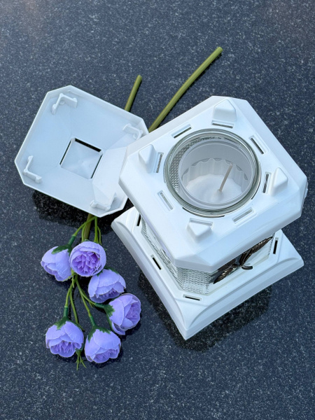 Лампада стеклянная, свеча вкладыш, Prima mini 1 Белая (20*12*12 см, Роза золото) упаковка 6 шт. арт:2572