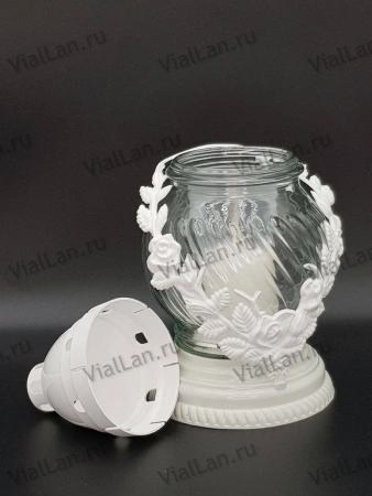 Лампада стеклянная Венок Z 02 (материал Пластик+Стекло, цвет белый) в упаковке 8 штук  арт:1958