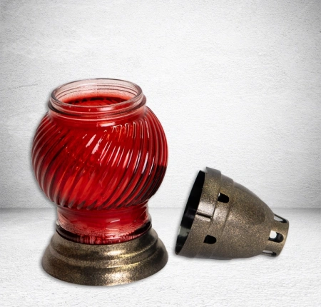 Лампада стеклянная Микс 2 Znicz (размер17х7,5, корпус шаровидный, колба цветное стекло, пластик Бронза, в упаковке 16 шт.) арт:2521