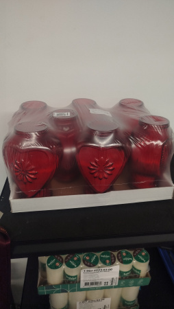 Лампада стеклянная Znicz Сердце Цветок (размер 30х11, корпус Сердце, колба красное стекло, пластик бронза, в упаковке 7 шт.) арт:2483