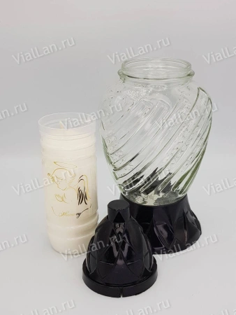 Лампада Стеклянная Линии Znicz (колба овал, прозрачное стекло, пластик черный, линии, в упаковке 8 шт.) арт:2052