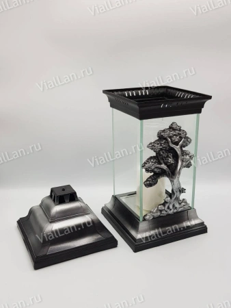 Лампада стеклянная Дерево Znicz (32*14*14, корпус прямоугольный, колба плоское стекло, пластик серебро, Дерево серебро, в упаковке 4 шт.)  арт:1851