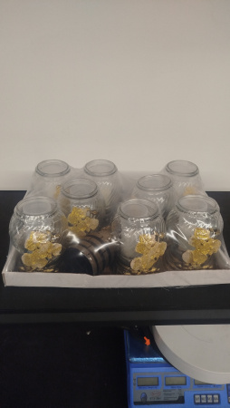 Лампада стеклянная Цветок Блестки (размер 20х10, корпус шаровидный, колба прозрачное стекло, пластик бронза, Цветок золото блестки, в упаковке 6 шт.) арт:2512