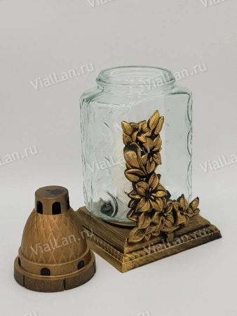 Лампада стеклянная Вьюн цветы (размер ""х""х"", корпус прямоугольный, колба прозрачное стекло, пластик бронза, Вьюн цветы бронза, в упаковке 6 шт.) арт:1967