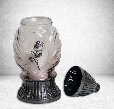 Лампада стеклянная Роза APLIKACJA (размер 25х10, корпус Овал, колба прозрачное стекло, пластик серебро, Роза серебро, в упаковке 9 шт.) арт:2576