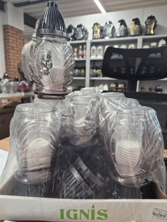 Лампада стеклянная Роза APLIKACJA (размер 25х10, корпус Овал, колба прозрачное стекло, пластик серебро, Роза серебро, в упаковке 9 шт.) арт:2576