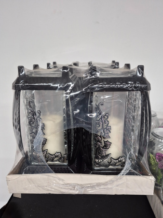 Лампада стеклянная Виноград Серебро Prima 9 (размер 29*14*14 см, корпус прямоугольный, колба прозрачное стекло, пластик черный, Виноград, цвет Серебро, в упаковке 4 шт.) арт:2551