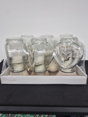 Лампада стеклянная Сердце белый Голубь золото (размер 28х11, корпус Сердце, колба прозрачное стекло, пластик белый, голубь белый, в упаковке 6 шт.) арт:2573