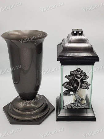 Лампада стеклянная Дерево Znicz (32*14*14, корпус прямоугольный, колба плоское стекло, пластик серебро, Дерево серебро, в упаковке 4 шт.)  арт:1851