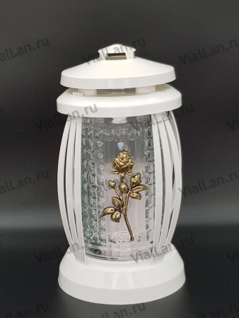 Лампада стеклянная Белая Prima 3 (корпус прямоугольный, колба рельефное прозрачное стекло, пластик белый, Роза золото, в упаковке 6 шт.) арт:1957