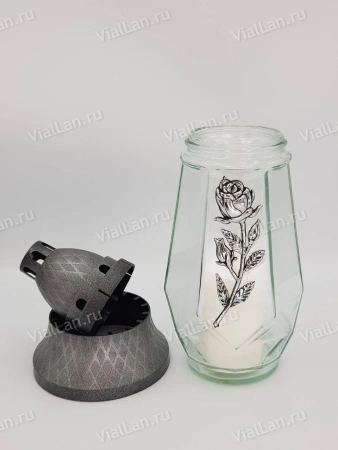 Лампада стеклянная Роза Ветка серебро GER-FAR (размер ""х""х"", корпус Свеча, колба прозрачное стекло, пластик серебро, роза серебро, в упаковке 7 шт.)арт:1901