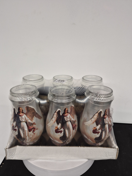 Лампада Стеклянная Ангел женщина Bolsius (размер 28*10 см, корпус цилиндрический, колба стекло, пластик золото, принт Ангел женщина, в упаковке 6 шт.) арт:2514