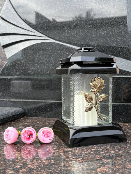 Лампада стеклянная, свеча вкладыш, Prima mini 1 Чёрная (20*12*12 см, Роза золото) упаковка 6 шт. арт:2974