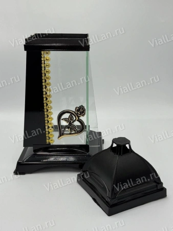 Лампада стеклянная Роза Gart Сердце (31*14*14, корпус пирамидальный, колба плоское стекло, пластик черный, Роза, Сердце, цвет золото, в упаковке 4 шт.) арт:2040