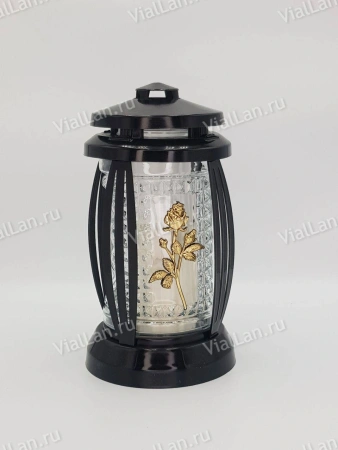 Лампада стеклянная Prima 1 (25*13*13, корпус прямоугольный, колба прозрачное стекло, пластик черный, роза с бутонами золото, в упаковке 6 штук) арт:1852