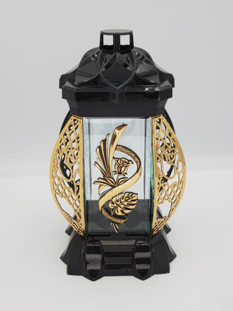 Лампада стеклянная Роза Монстера золото KWIAT (размер 26х12х12, корпус прямоугольный, колба плоское прозрачное стекло, пластик черный, Роза монстера золото, в упаковке 6 шт.) арт:2529