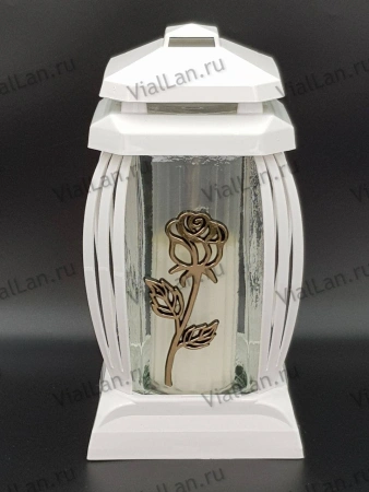 +Лампада стеклянная Роза Prima 5 (25*12*12, корпус прямоугольный, колба прозрачное стекло, пластик белый, Роза золото, в упаковке 6 шт.) арт:1956