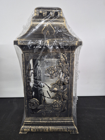 Лампада пластиковая Домик Роза вьюн KAT (размер 37х16х16, корпус домик, пластик Бронза, роза вьюн, в упаковке 6 шт.) арт:2565