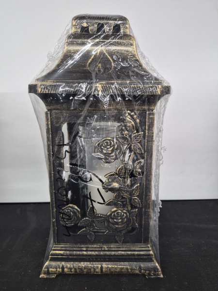 Лампада пластиковая Домик Роза вьюн KAT (размер 37х16х16, корпус домик, пластик Бронза, роза вьюн, в упаковке 6 шт.) арт:2565