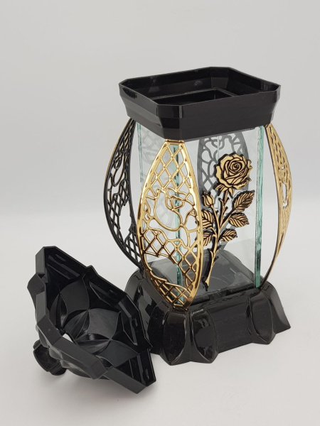 Лампада стеклянная Роза золото KWIAT (размер 26х12х12, корпус прямоугольный, колба плоское прозрачное стекло, пластик черный, Роза золото, в упаковке 6 шт.) арт:2522