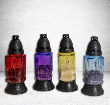 Лампада стеклянная Прямоугольная Микс Znicz (размер 21,5х9, корпус прямоугольный, колба микс цветное стекло, пластик черный, Сердце, в упаковке 16 шт.) арт:2497