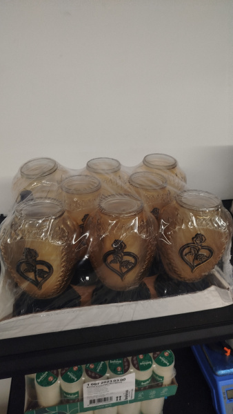 Лампада стеклянная Сердце Роза Znicz (размер 26х10,5, корпус овал, колба прозрачное желтое стекло, пластик черный, Роза Сердце золото, в упаковке 8 шт.) арт:2495