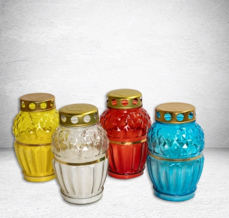 Лампада стеклянная Овал микс Znicz  Lo 7(размер 18х10, корпус овал, колба прозрачное цветное стекло, в упаковке 9 шт.) арт:2486