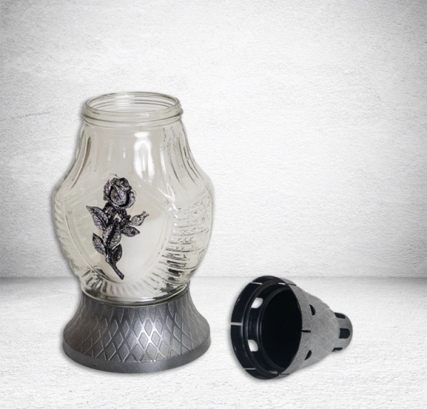 Лампада Стеклянная Роза блестки GER-FAR (размер 26х11, корпус овал, колба прозрачное стекло, пластик серебро, Роза блестки серебро, в упаковке 6 шт.) арт:2518