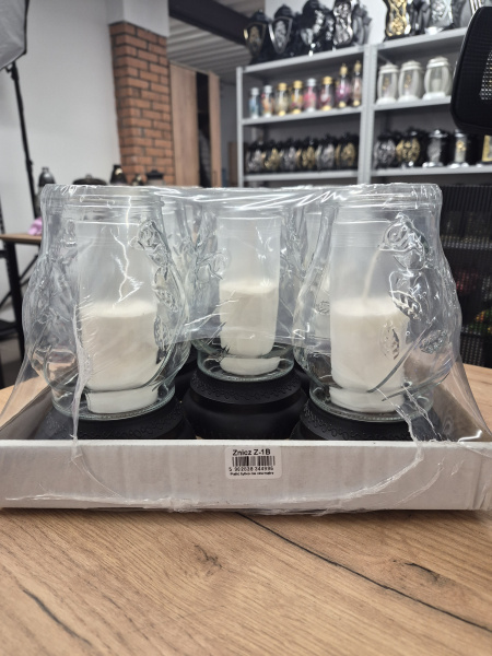 Лампада стеклянная Роза 5 Znicz (размер 25х11, корпус овал, колба прозрачное стекло, пластик черный, в упаковке 8 шт.) арт:2520