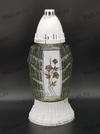 Лампада стеклянная Роза принт белая (размер ""х""х"", корпус прямоугольный, колба прозрачное стекло, пластик белый, Роза золото, в упаковке 8 шт.) арт:1964