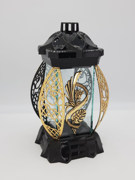 Лампада стеклянная Роза Монстера золото KWIAT (размер 26х12х12, корпус прямоугольный, колба плоское прозрачное стекло, пластик черный, Роза монстера золото, в упаковке 6 шт.) арт:2529